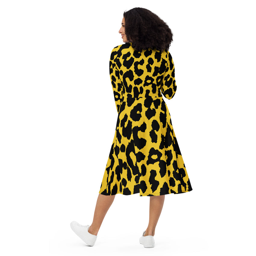 bettie page yellow leopard long dress back