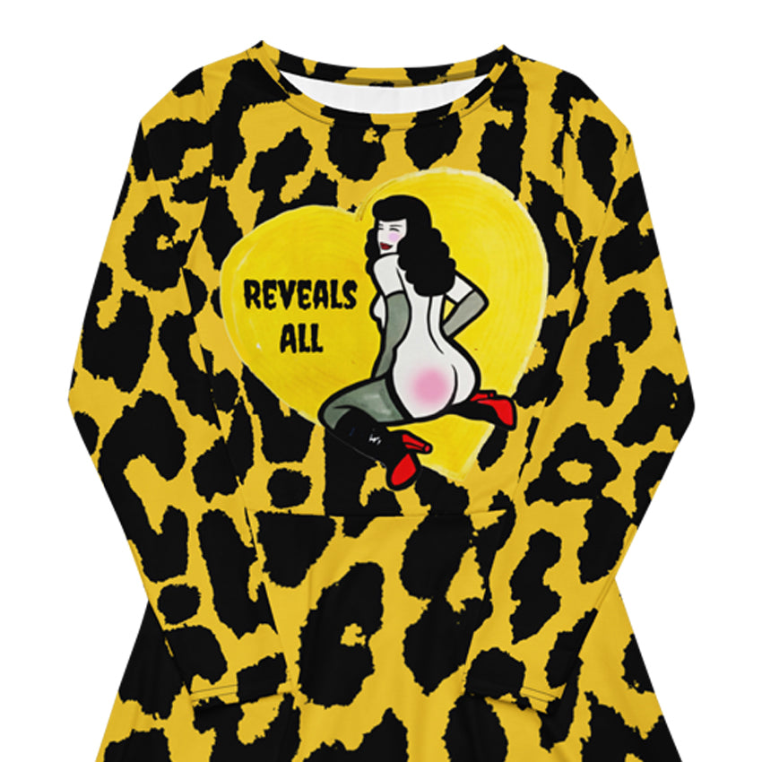 bettie page yellow leopard long dress front