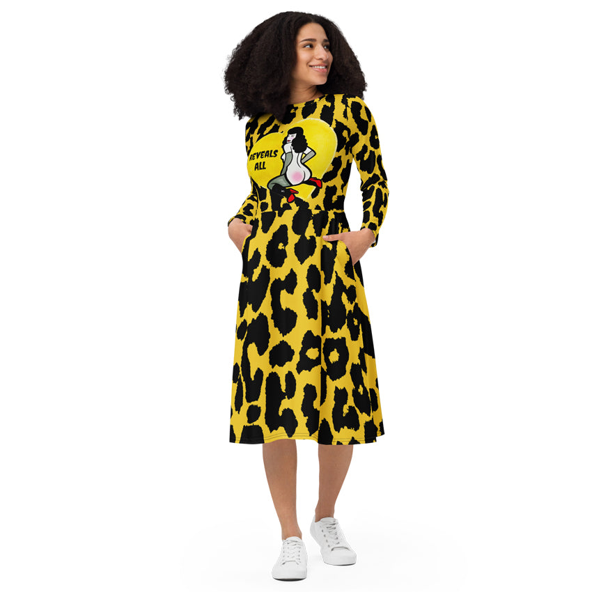 bettie page yellow leopard long dress front 2