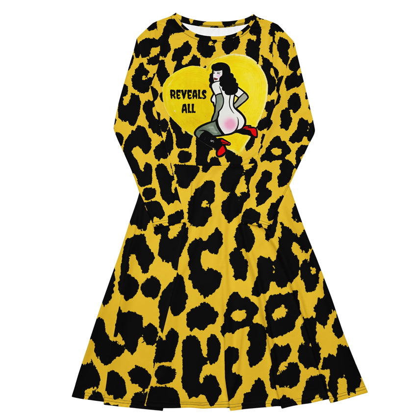 bettie page yellow leopard long dress front 3